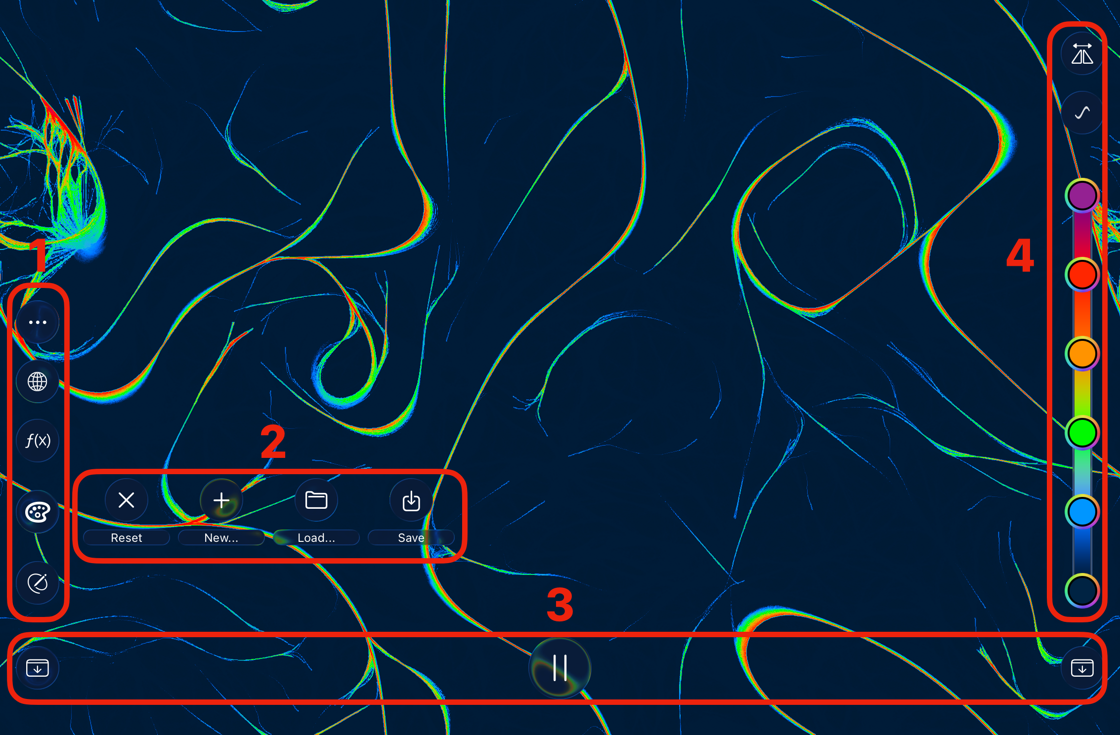 Annotated overview of the Physarum simulation workspace